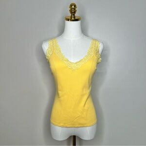 August Silk Yellow Camisole with Lace Trim Y2K feminine layering top‎